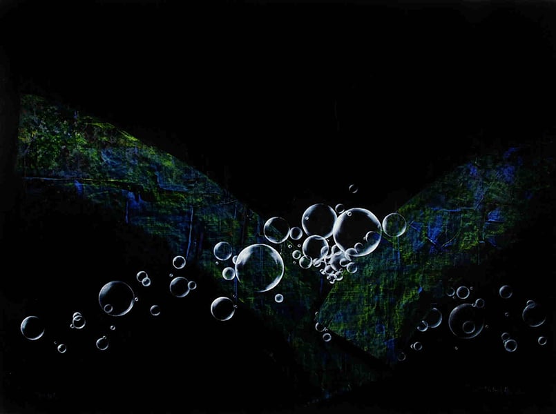 Bubbles Black (2002) / Öl a. L. / 90x120cm